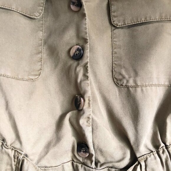 ZARA Olive Green Belted Button Shirt Mini Dress S - Picture 7 of 11